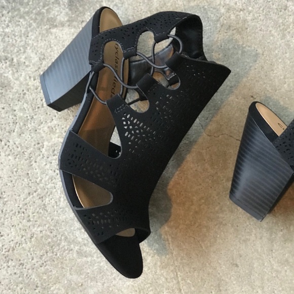 City Classified Black Nubuck Stacked Heel Sandal - Picture 5 of 7